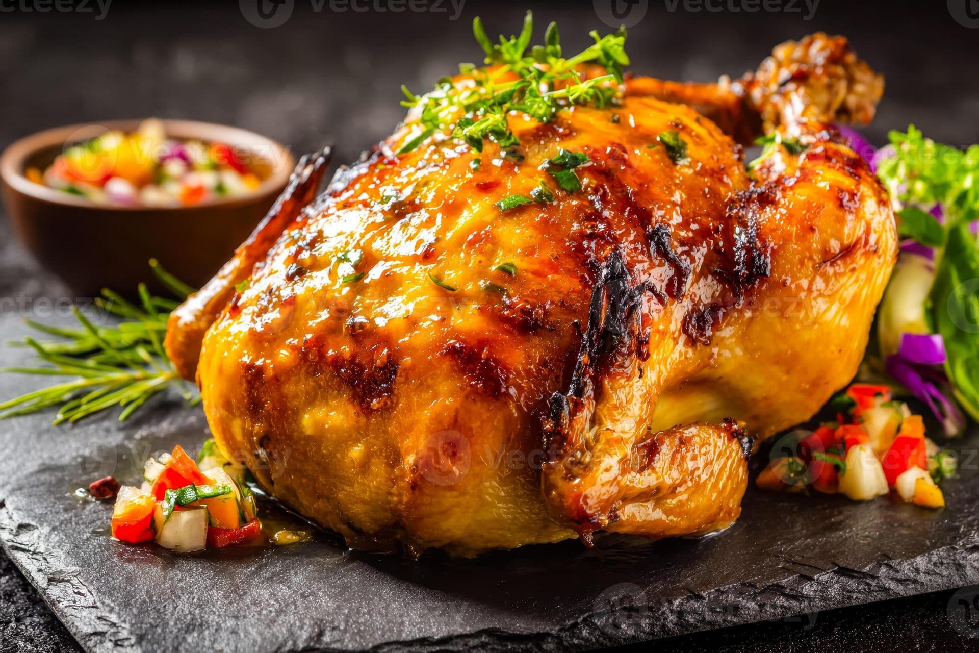 Glazed flame-grilled chicken with fresh herbs and pico de gallo